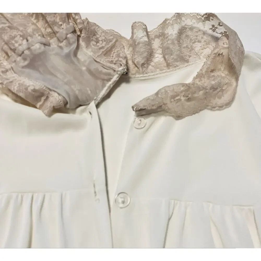 Vtg 70s Sears Ivory/Cream Lace Dressing Gown Long Peignoir Sz M -36 Made In USA